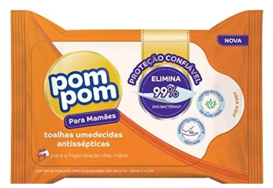Toalhas umedecidas antissépticas pom pom c/20 unidades