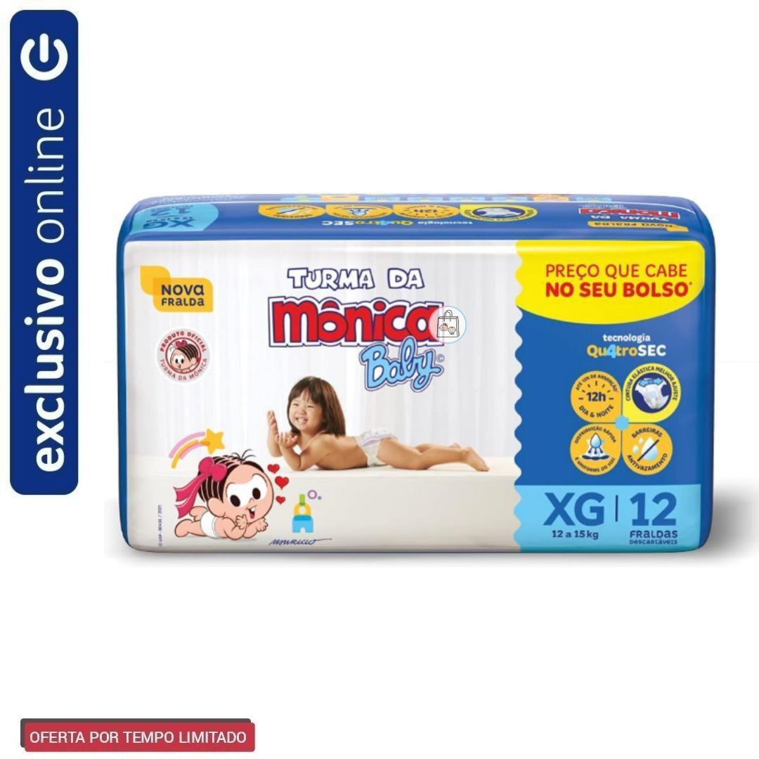 🛍Turma da Mônica Baby,  Pacote Jumbinho - XG 12 fraldas por R$12.84