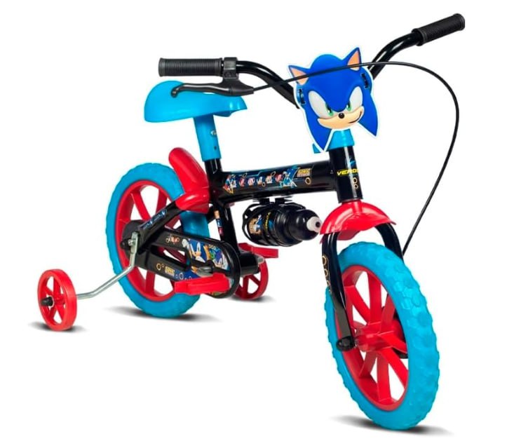 Verden Bicicleta Infantil Sonic Aro 12 Preta e Azul com Rodinhas e Garrafinha