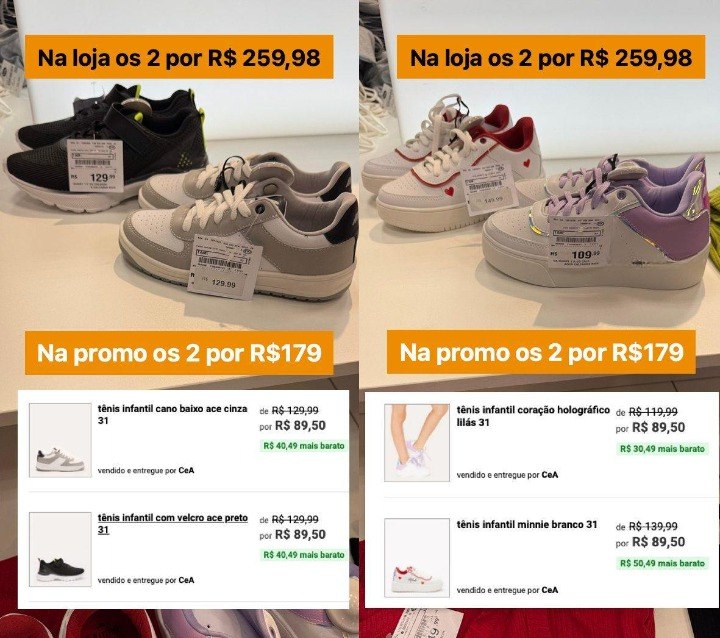 2 Calçados por R$179 na C&A 🧡