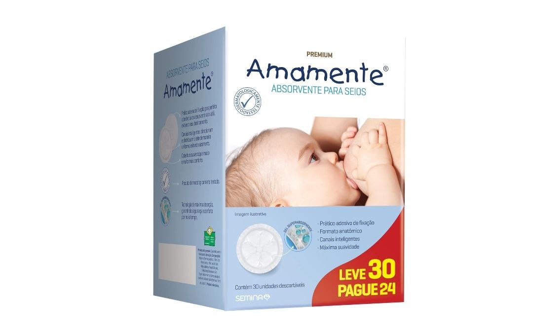 Amamente - Absorvente para Seios, Descartável, Branco, M, 1 pacote com 30 Unidades