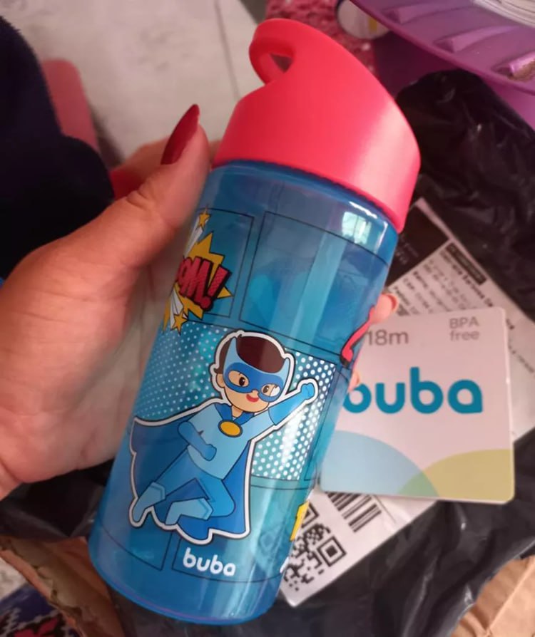 👉🏻 Buba Garrafa Super-Herois Antivazamento Azul