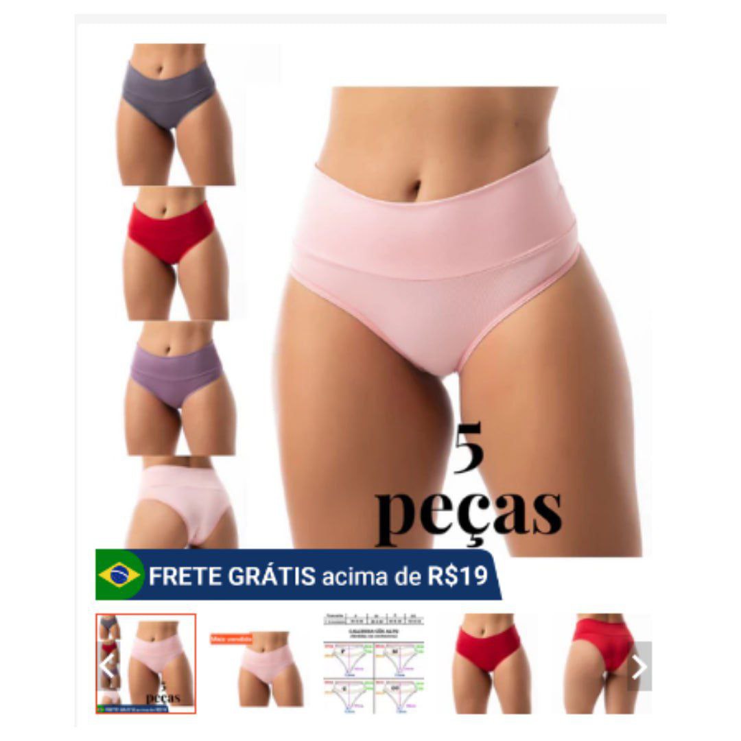 Calcinha Cós cintura Alta Kit Com 05 peças