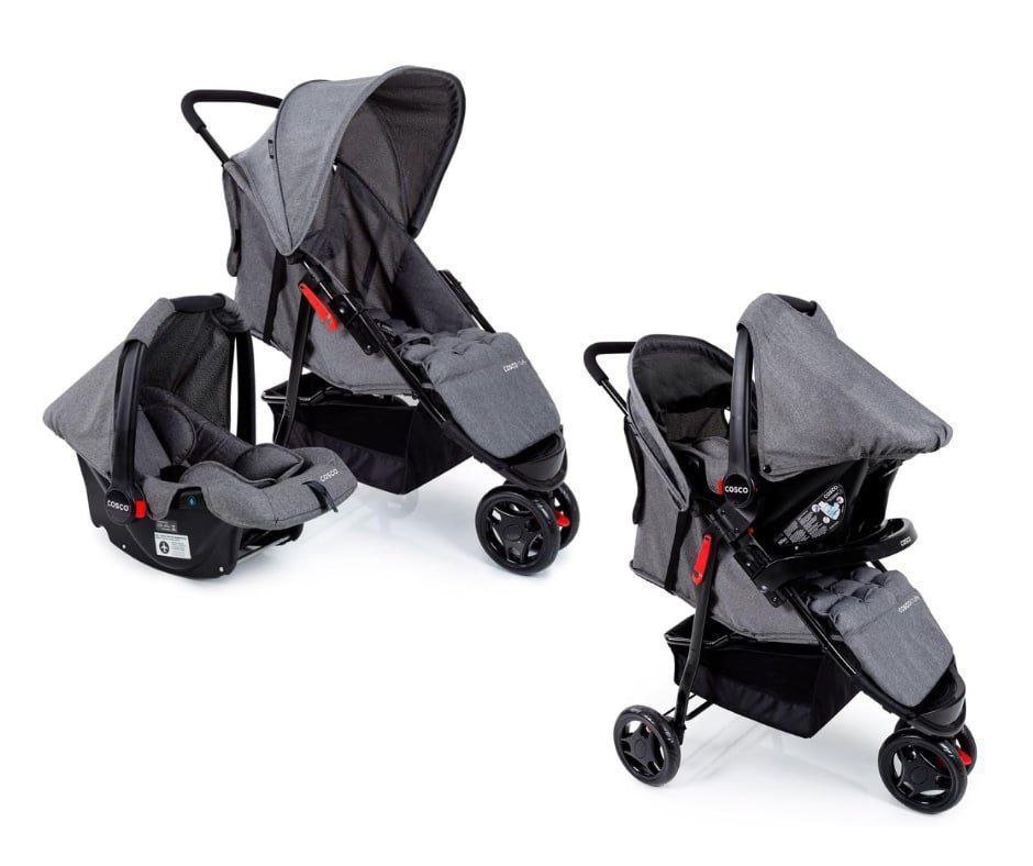 Carrinho + Bebê conforto - Travel System Toffy Cinza Mescla Cosco