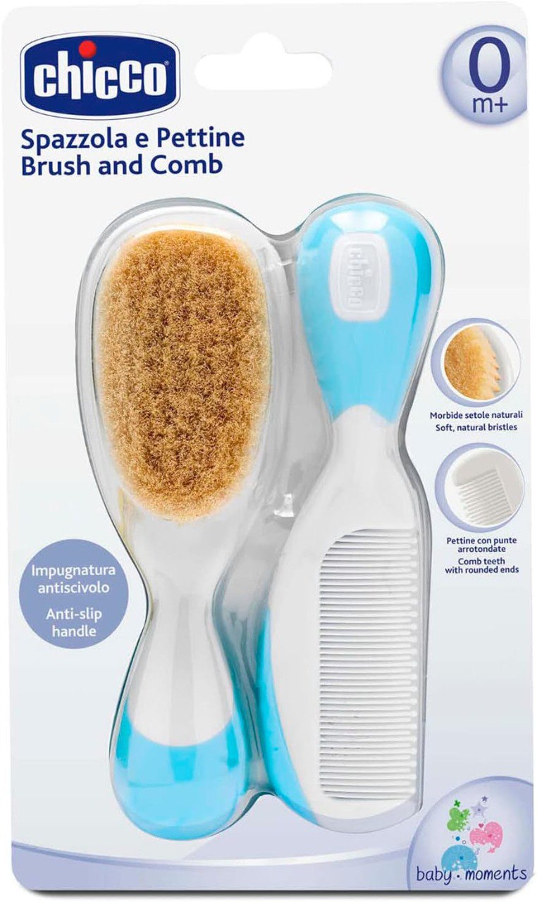 Escova e Pente de Cerdas Naturais, Chicco - Azul