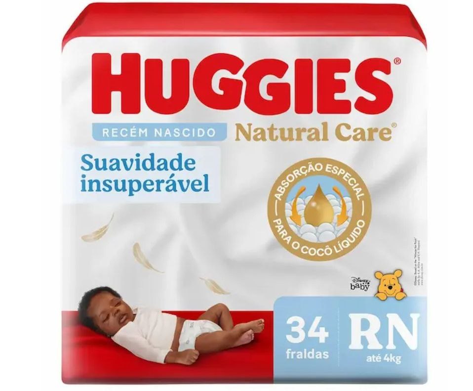 Fralda Huggies Natural Care RN com 34 unidades
