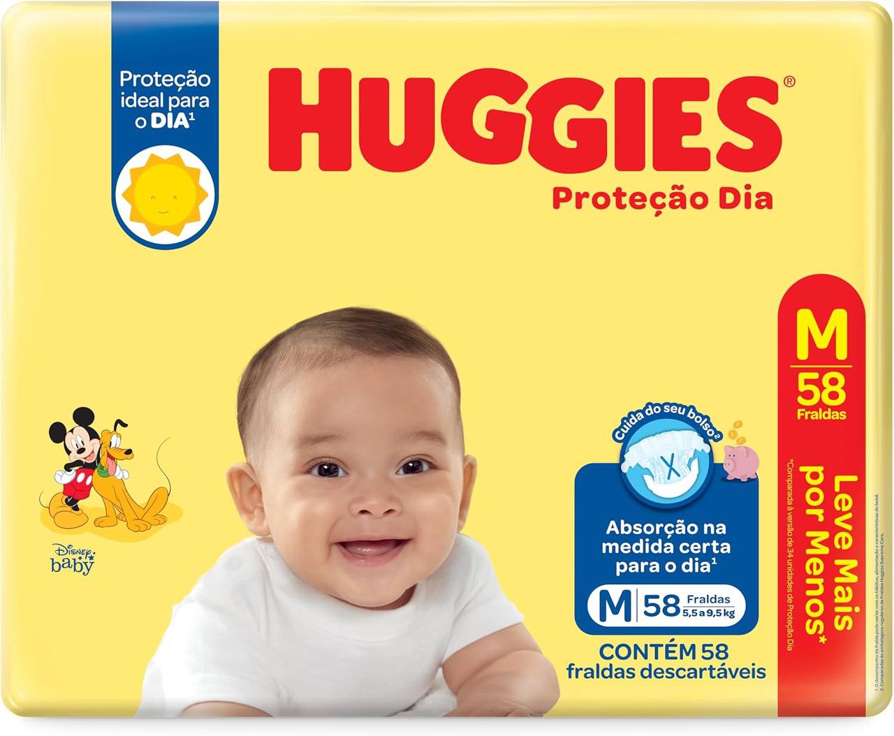 Fralda Huggies Proteção Dia M com 58 unidades