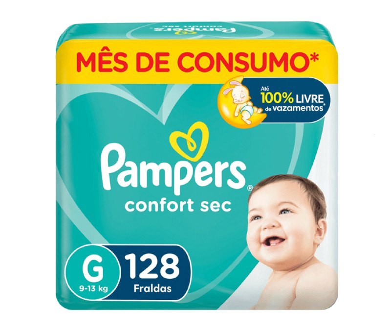 Fralda Pampers Confort Sec G 128 unidades