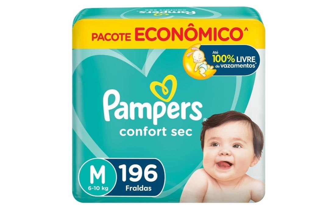 Fralda Pampers Confort Sec M 196 Unidades, Pampers