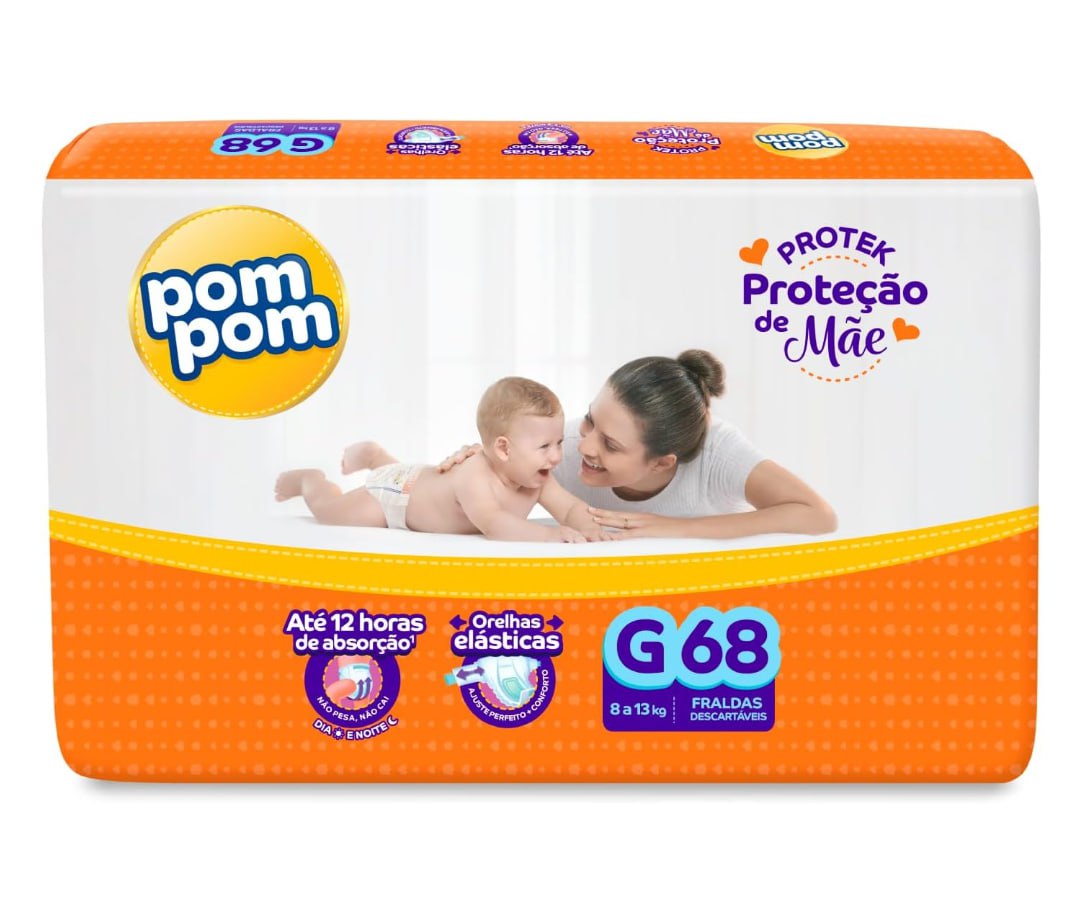Fralda Pom Pom Protek Proteção de Mãe G 68 unidades