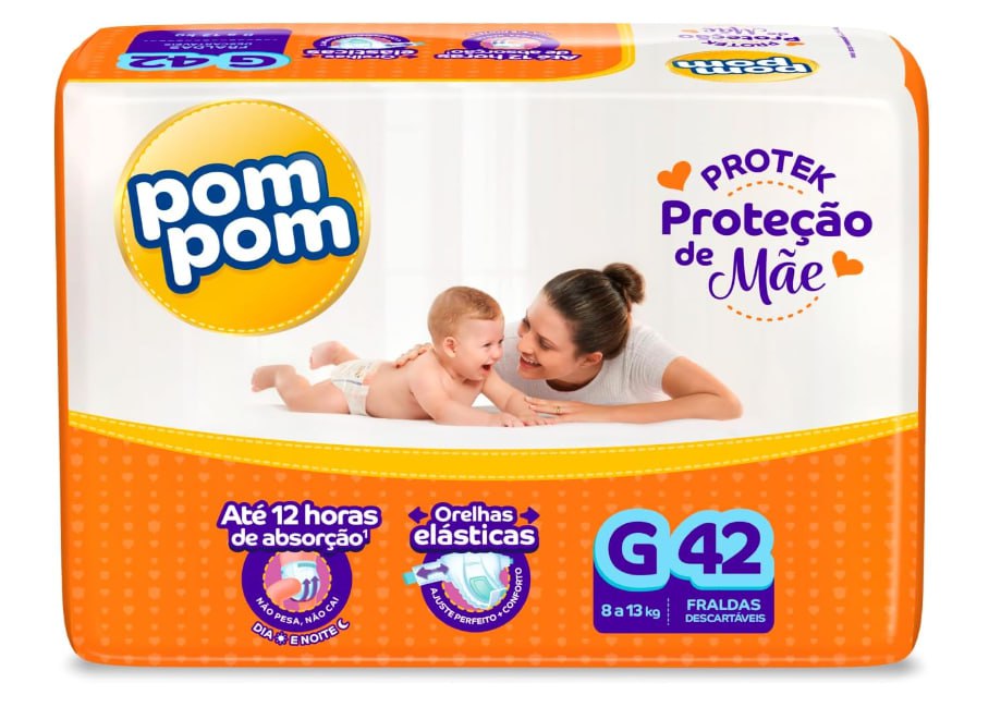 Fralda Pom Pom Protek Proteção de Mãe Mega G 42 Unidades