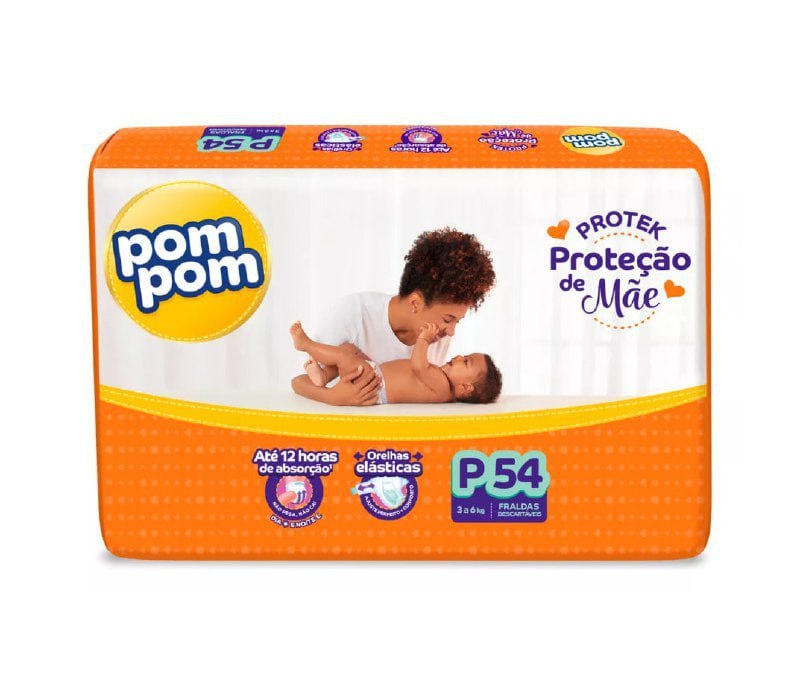 Fralda Pom Pom Protek Proteção de Mãe Mega P 54 Unidades