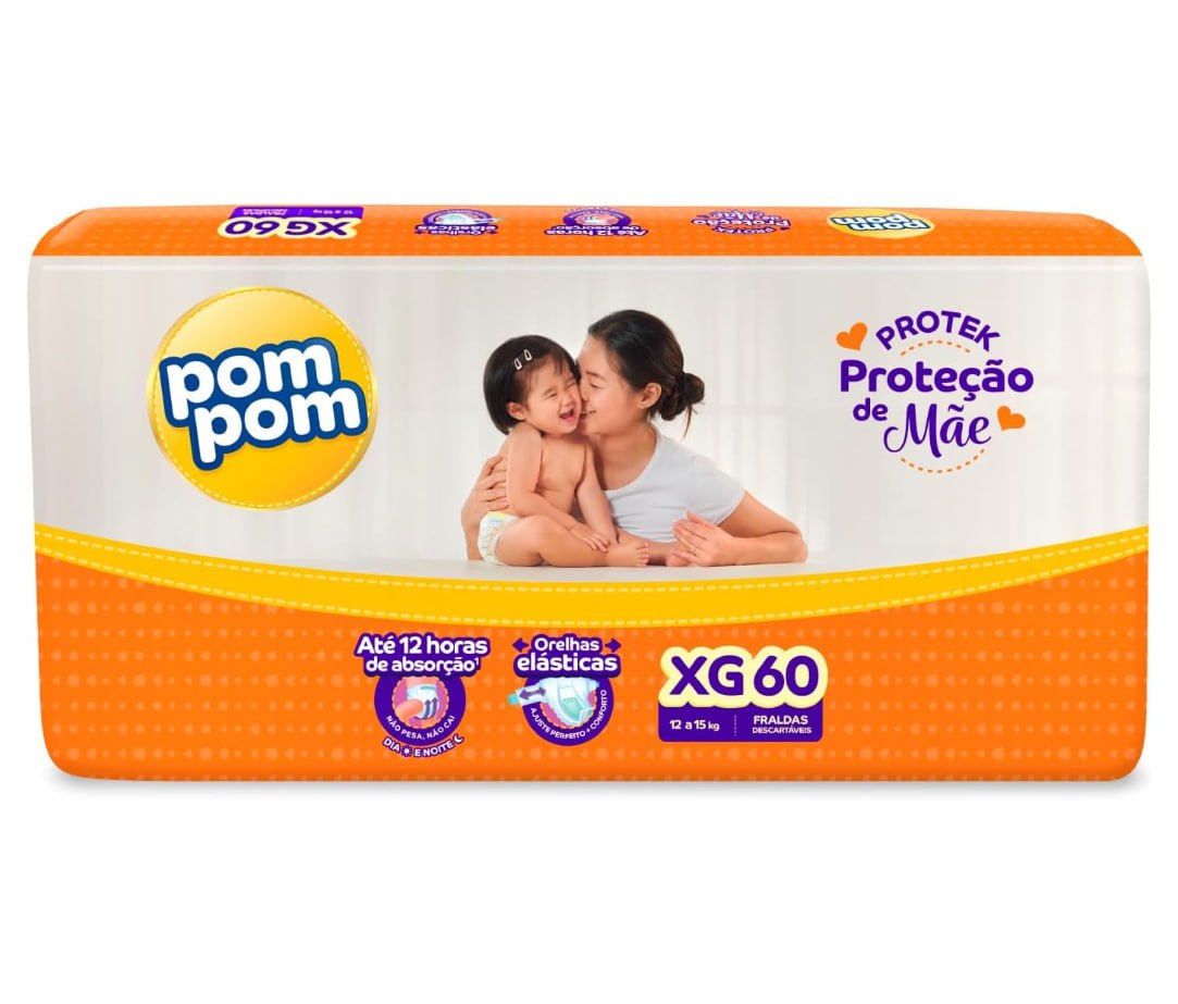 Fralda Pom Pom Protek Proteção de Mãe XG 60 unidades