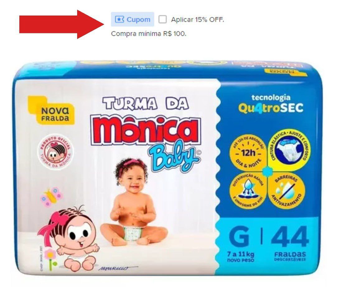 Fralda Turma da Mônica Baby G 44 unidades