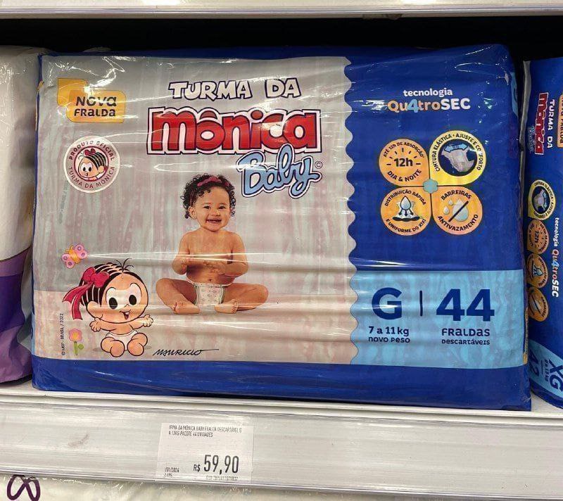 Fralda Turma da Mônica Baby Mega G 44 Unidades