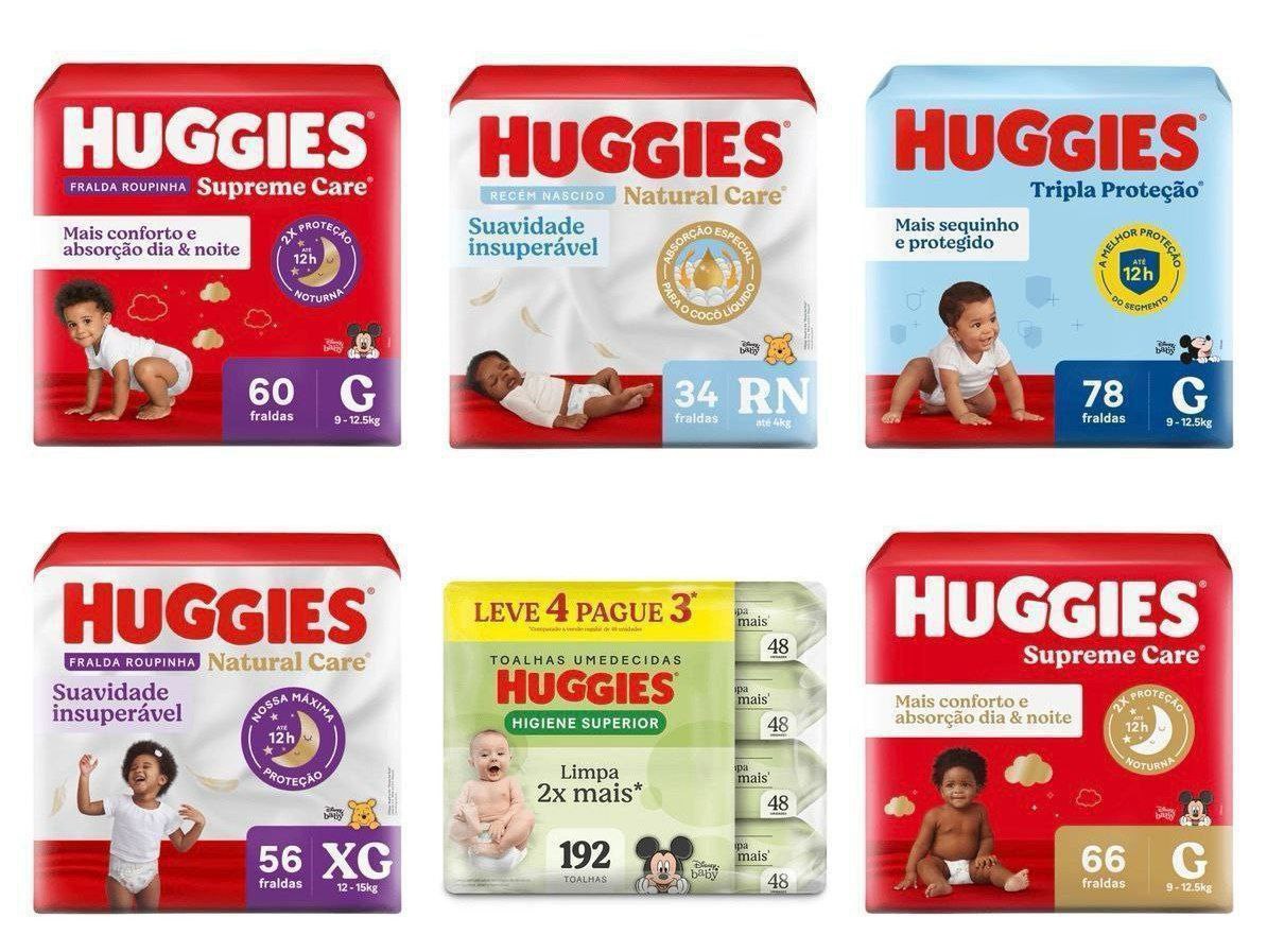 Fraldas, lenços e itens de banho Huggies com super desconto + 25% off com cupom