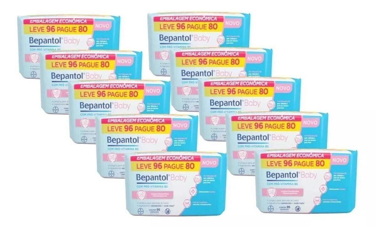 Kit 10 Lenços Umedecidos Hipoalergênicos Bepantol com 96 cada