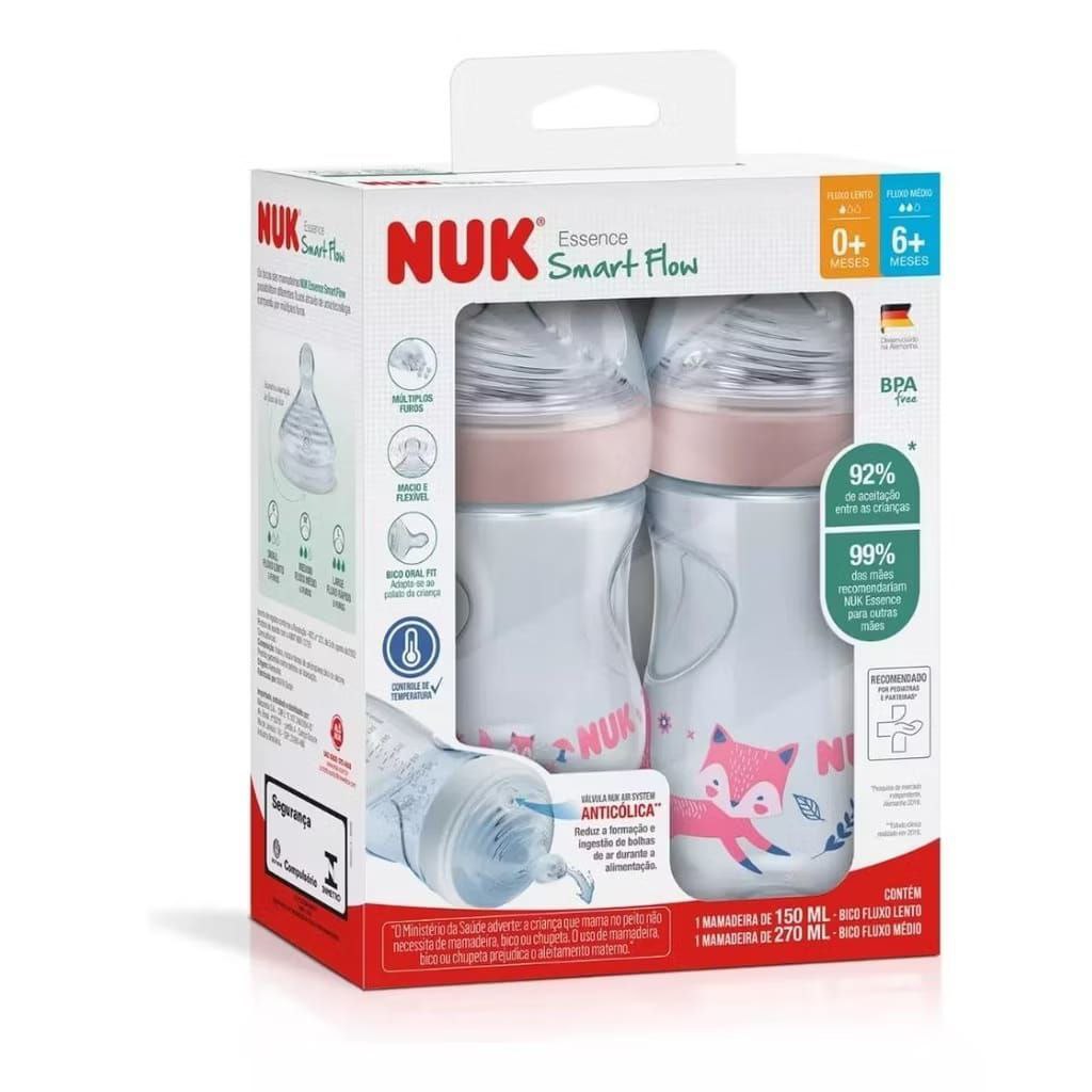 Kit 2 Mamadeiras Nuk Essence TC Smart Flow 150/270ml 0 a 18 meses