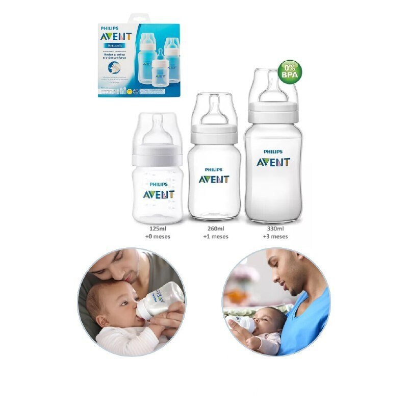 Kit 3 mamadeiras Philips Avent Classic 125, 260 e 330ml transparente