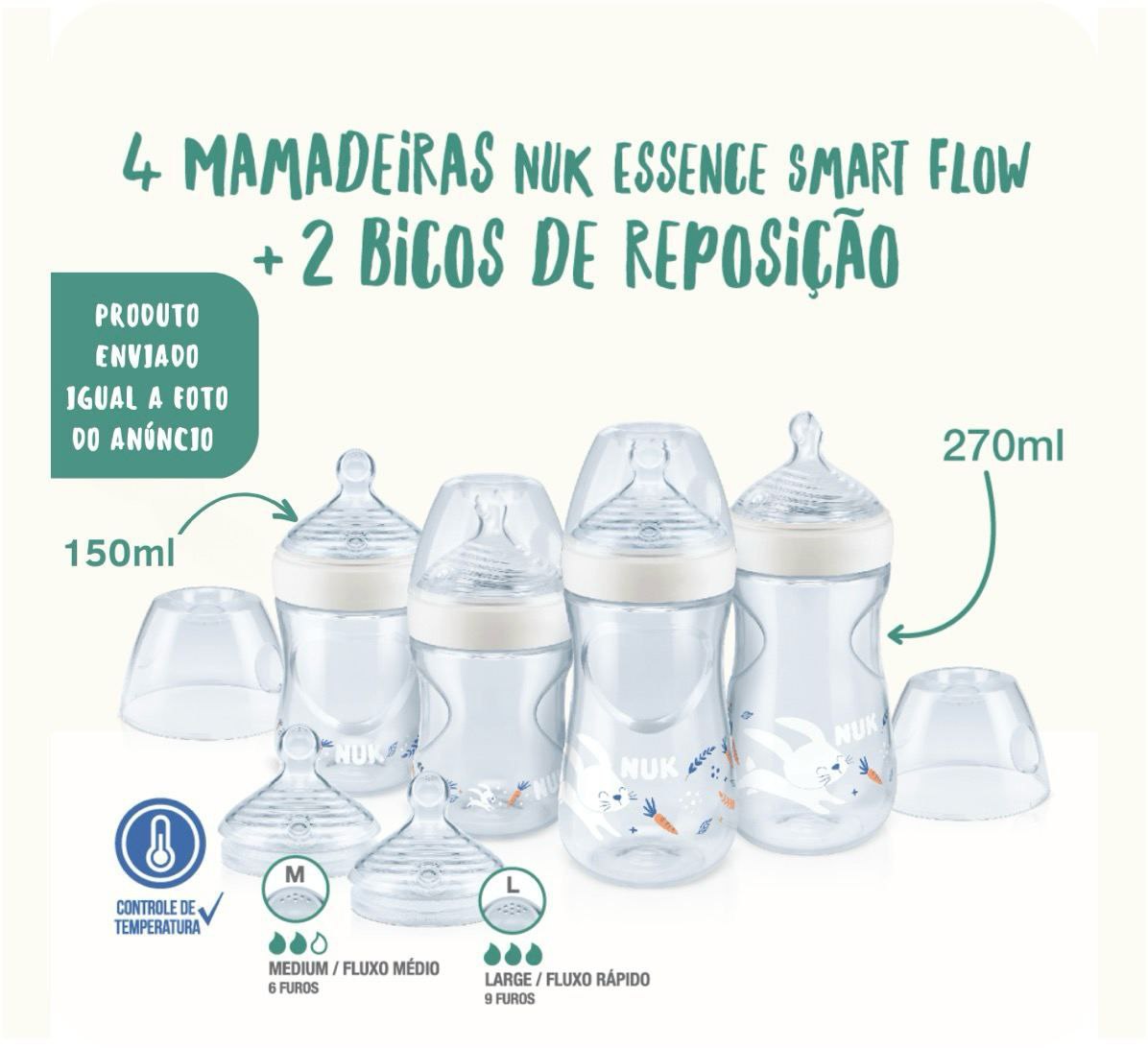 Kit 4 Mamadeiras Starter Smart Flow Recém Nascido - Nuk