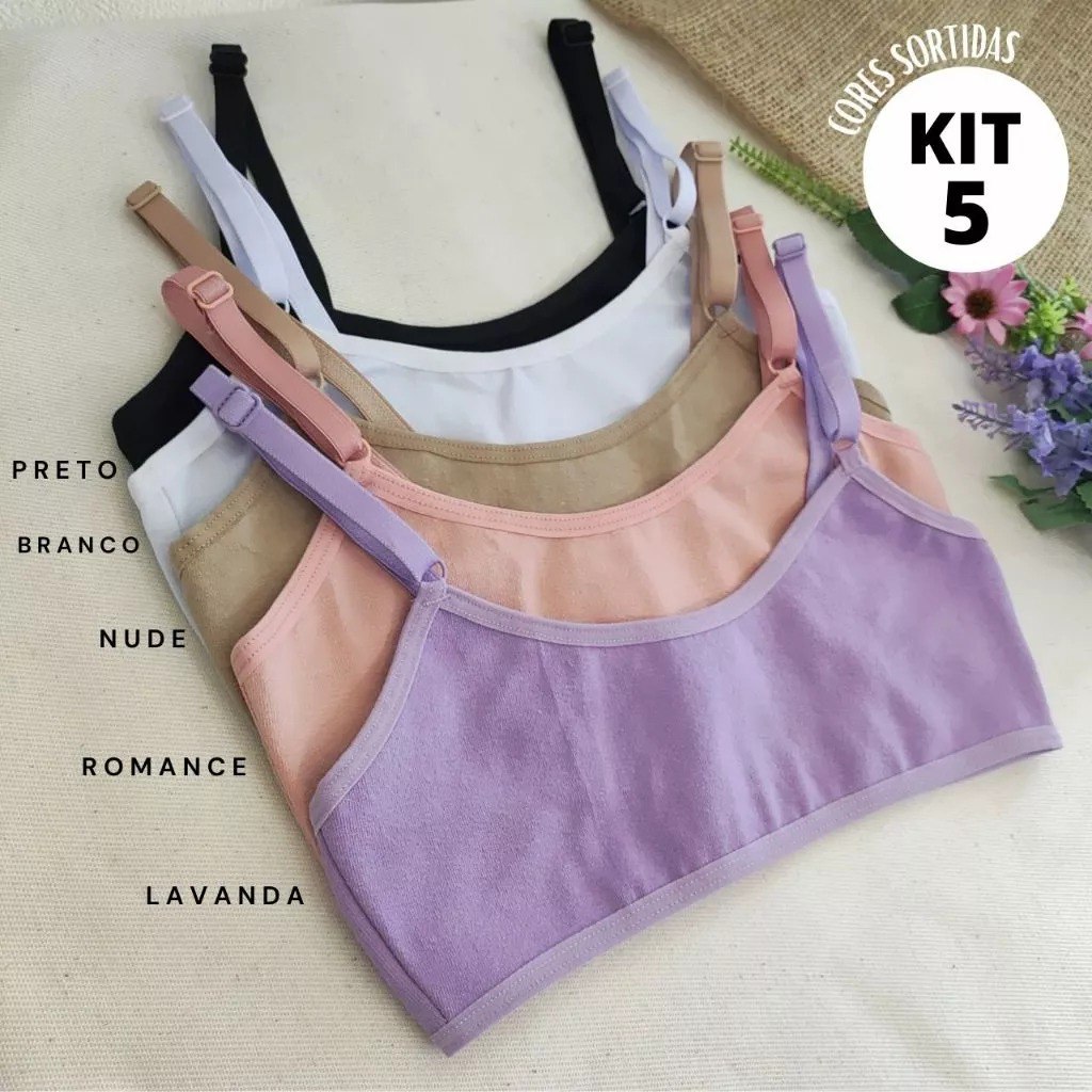 🎈 Kit 5 Sutiãs Liso Cotton Algodão Infantil Juvenil Maya Conforto Menina Básico Usar Uniforme PROMOÇÃO