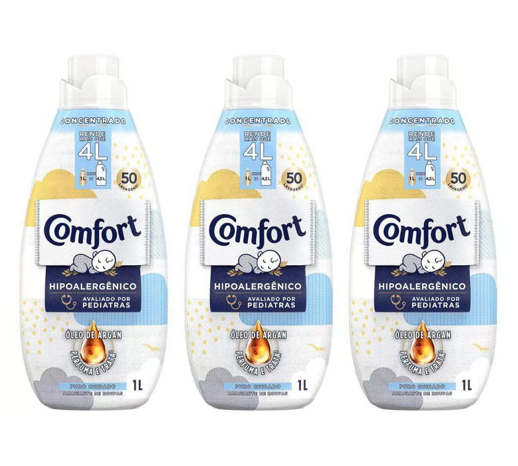 Kit Amaciante Comfort Puro Cuidado Concentrado 1L 3 Unidades