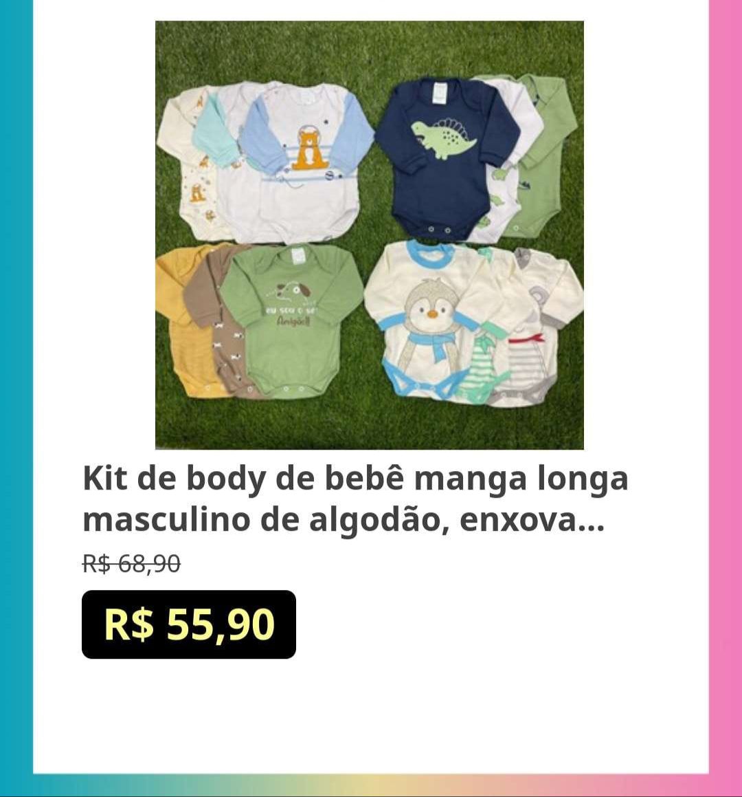 🛍️Kit de body de bebê manga longa masculino de algodão, enxoval