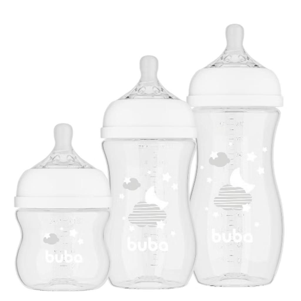 Kit Mamadeiras Anticólica Easy Flow Buba Récem Nascido 120/270/330mL Nuvem Bico Confortável