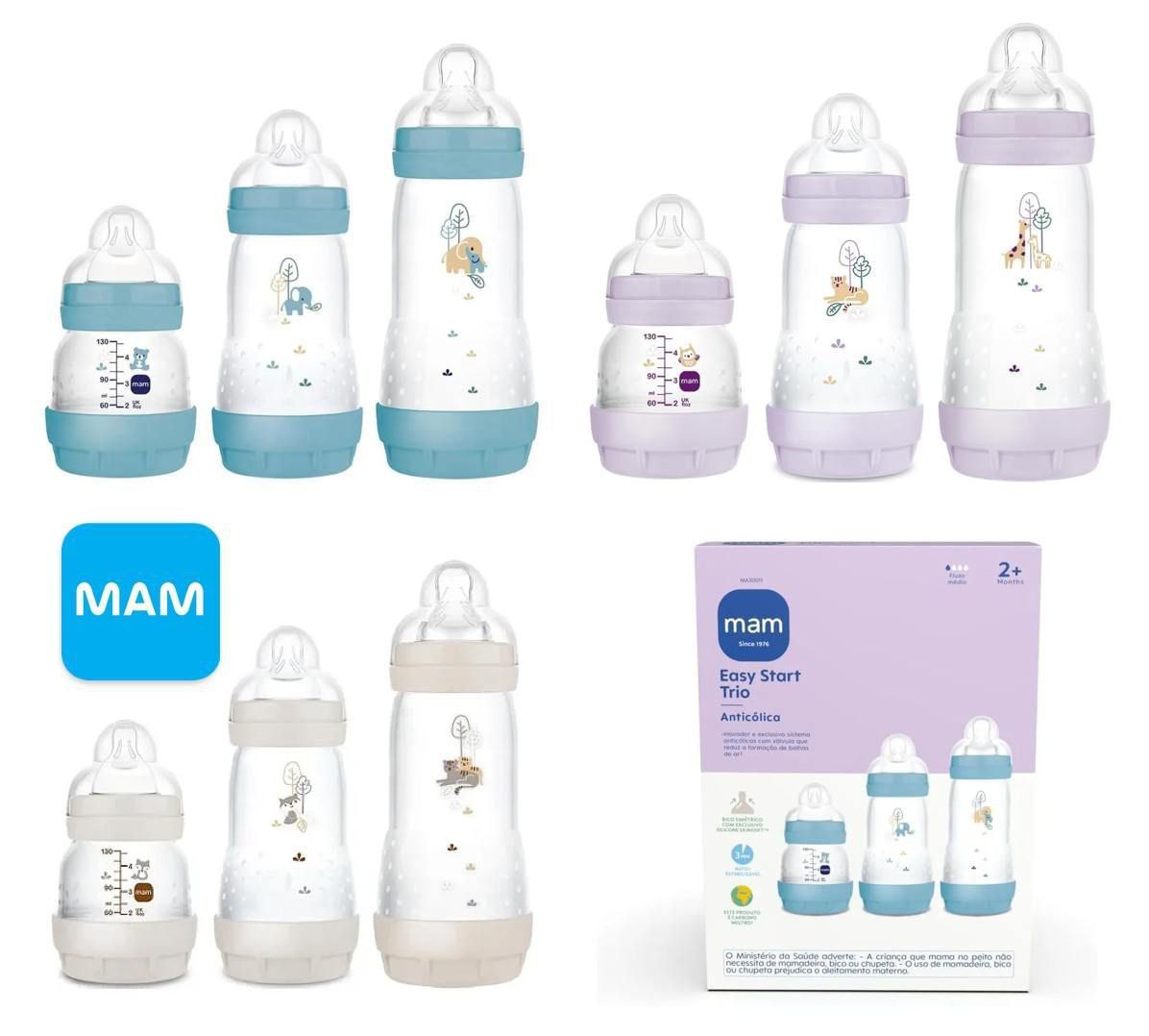 Kit Mamadeiras Easy Start MAM (130ml, 260ml e 320ml)