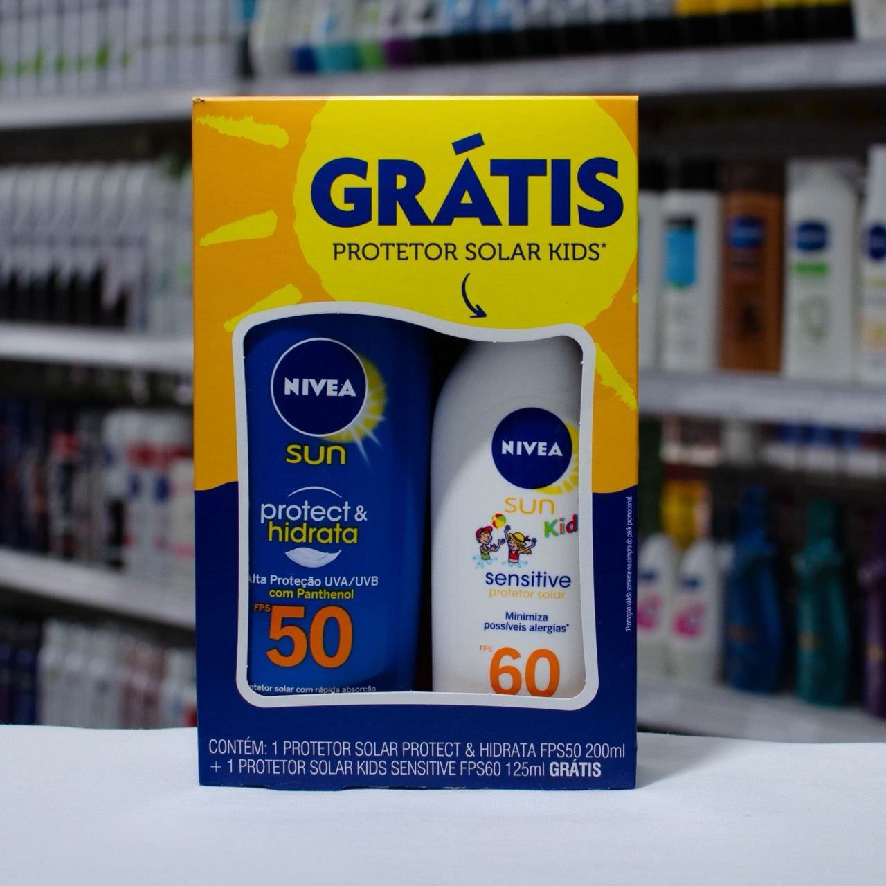 Kit NIVEA SUN Protetor Solar Protect & Hidrata FPS50 200ml + Protetor Solar Kids Sensitive FPS60 125ml, Nivea