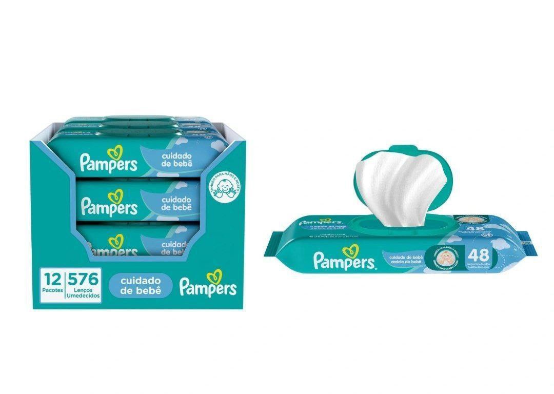 Kit Pampers Lenços Umedecidos Cuidado de Bebê 576 Unidades (12 pacotes com 48 un cada)
