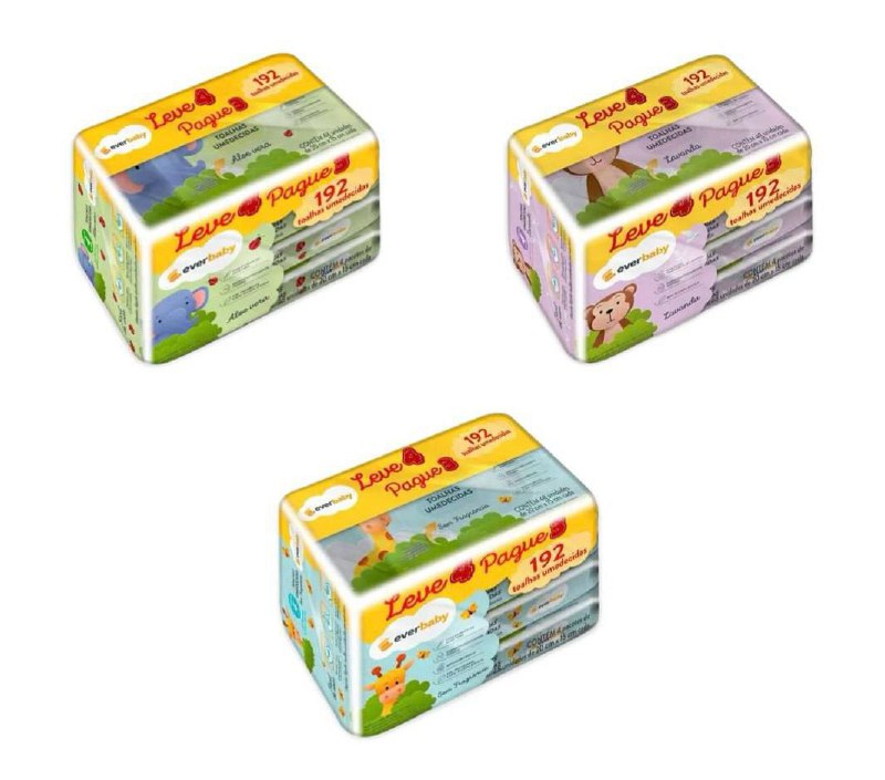 Kit Toalhas Umedecidas Ever Baby 192 unidades (4 pacotes 48 Unidades cada)