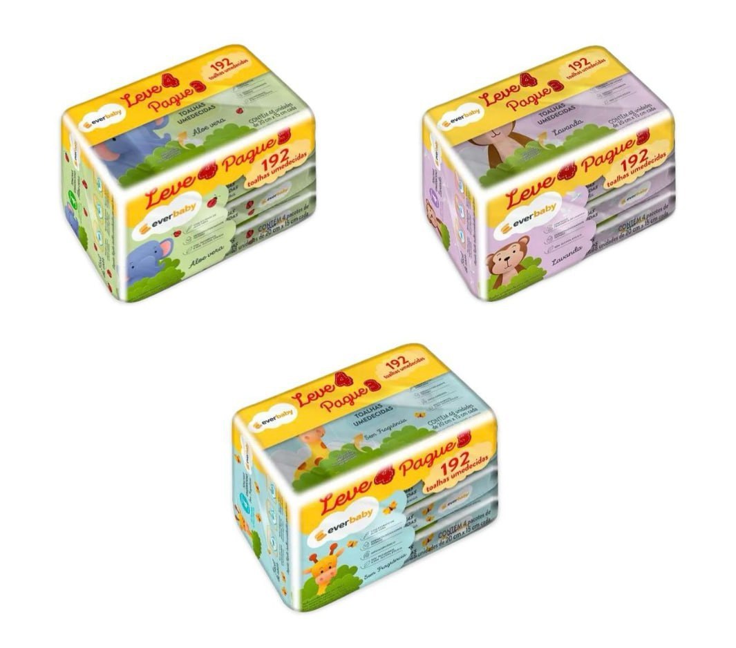 Kit Toalhas Umedecidas Ever Baby 192 unidades (4 pacotes 48 Unidades cada)