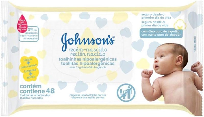 Lenços Umedecidos Baby Recém Nascido Johnson's, 48 unidades