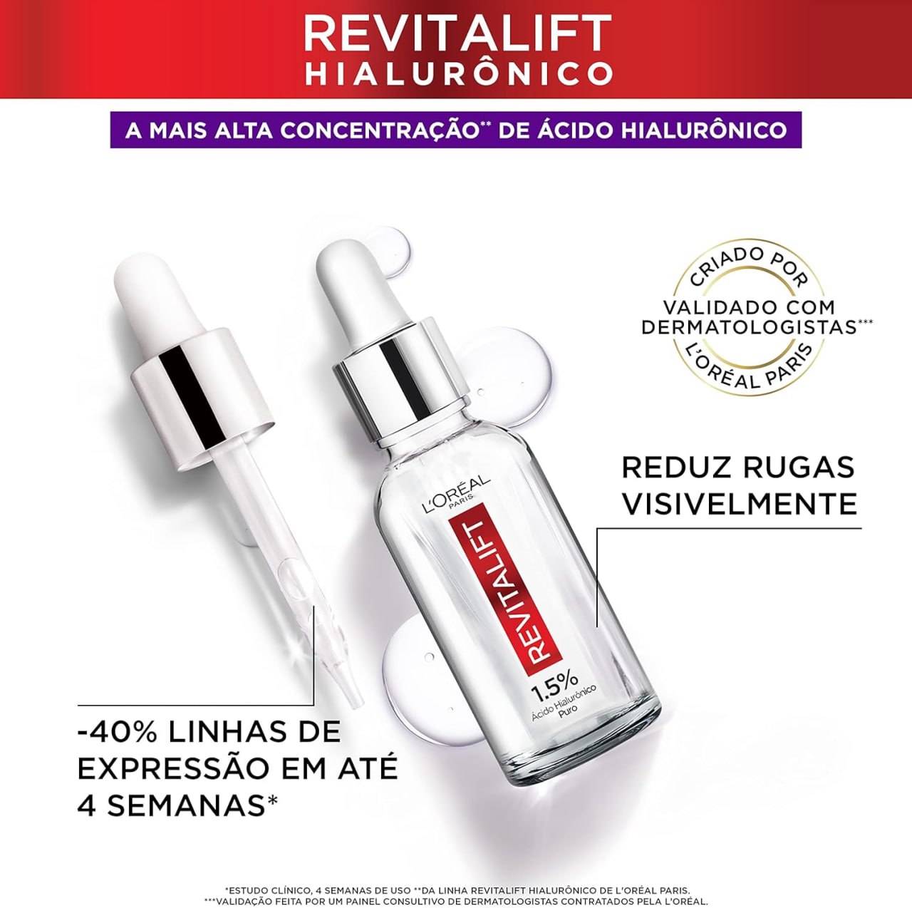 L'Oréal Paris Sérum Anti-Idade Hidratação Preenchedora Revitalift, 1,5% de Ácido Hialurônico Puro, 15ml
