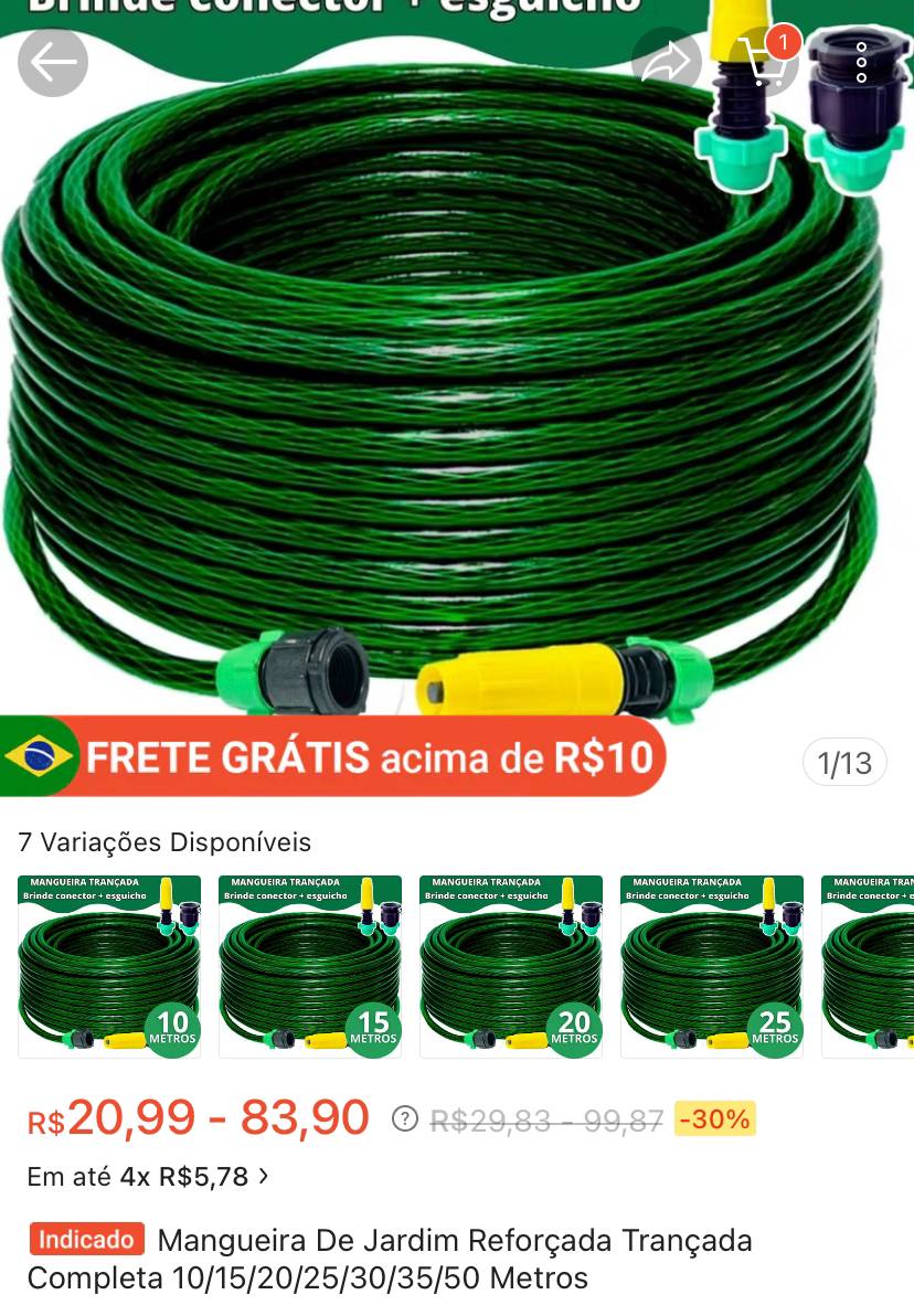 Mangueira De Jardim Reforçada Trançada Completa 10/15/20/25/30/35/50 Metros