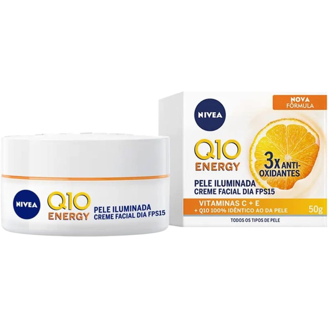 NIVEA Creme Facial Antissinais Q10 Energy Dia FPS 15 50g - Proporciona sensação instantânea de pele macia e iluminada, aliviando sinais de cansaço e falta de luminosidade