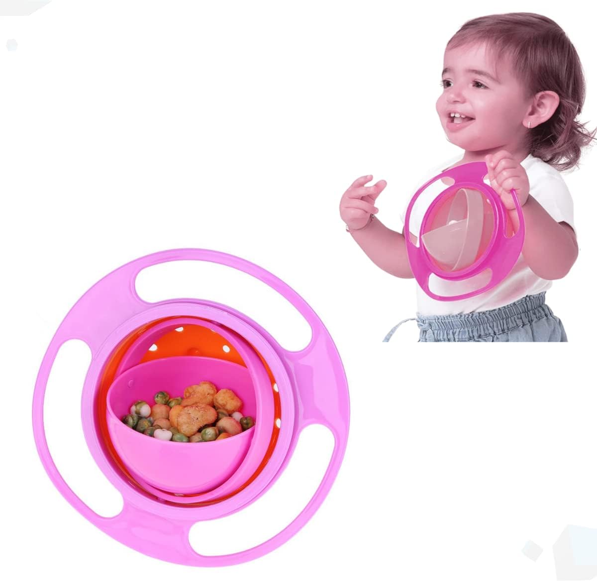 Prato Mágico Infantil giro bowl Bebê tigela Giratório Não Derrama (Rosa)