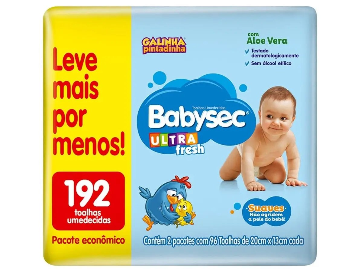 Toalha Umedecida Babysec Ultrafresh 192 Unidades (2 pacotes com 96 unidades cada)