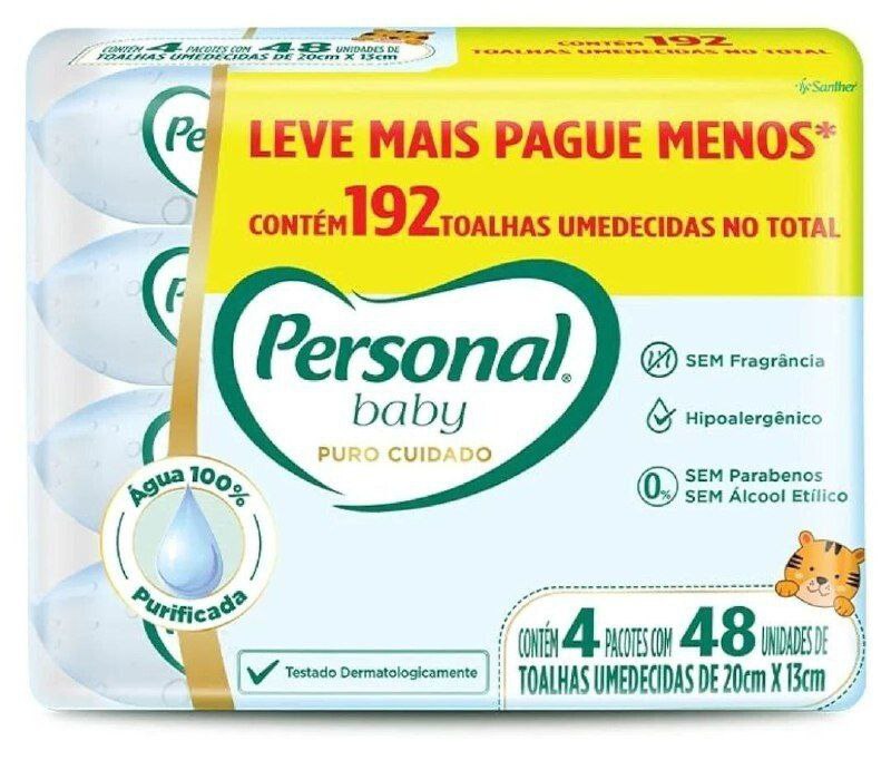 Toalha umedecida Personal Baby Puro Cuidado Promopack 192 unidades