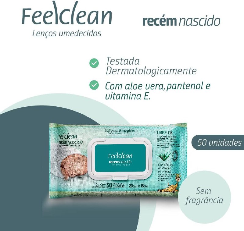 Toalha Umedecida Recem Nascido FeelClean 50 unidades