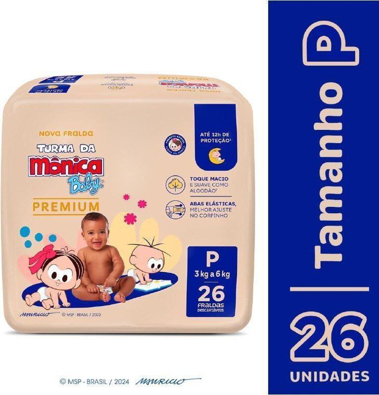 Turma da Mônica Baby Premium Jumbo P 26 Unidades