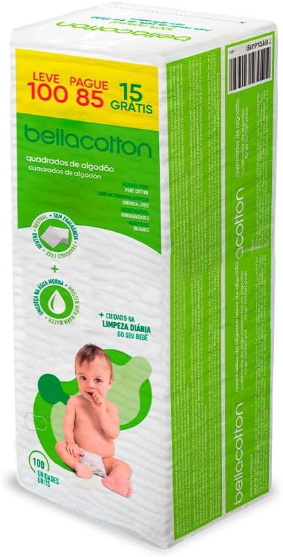 😍 Bellacotton Algodao Quadrado Baby Bellacotton 100 Un.