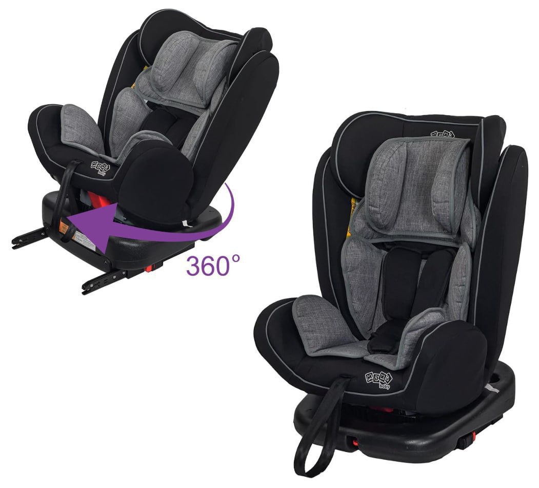 Cadeira de Carro infantil Deluxe Rotação 360°, Sistema Isofix e Top Tether Grupo 0, 1,2,3 (0 a 36kgs) Cinza Maxi Baby