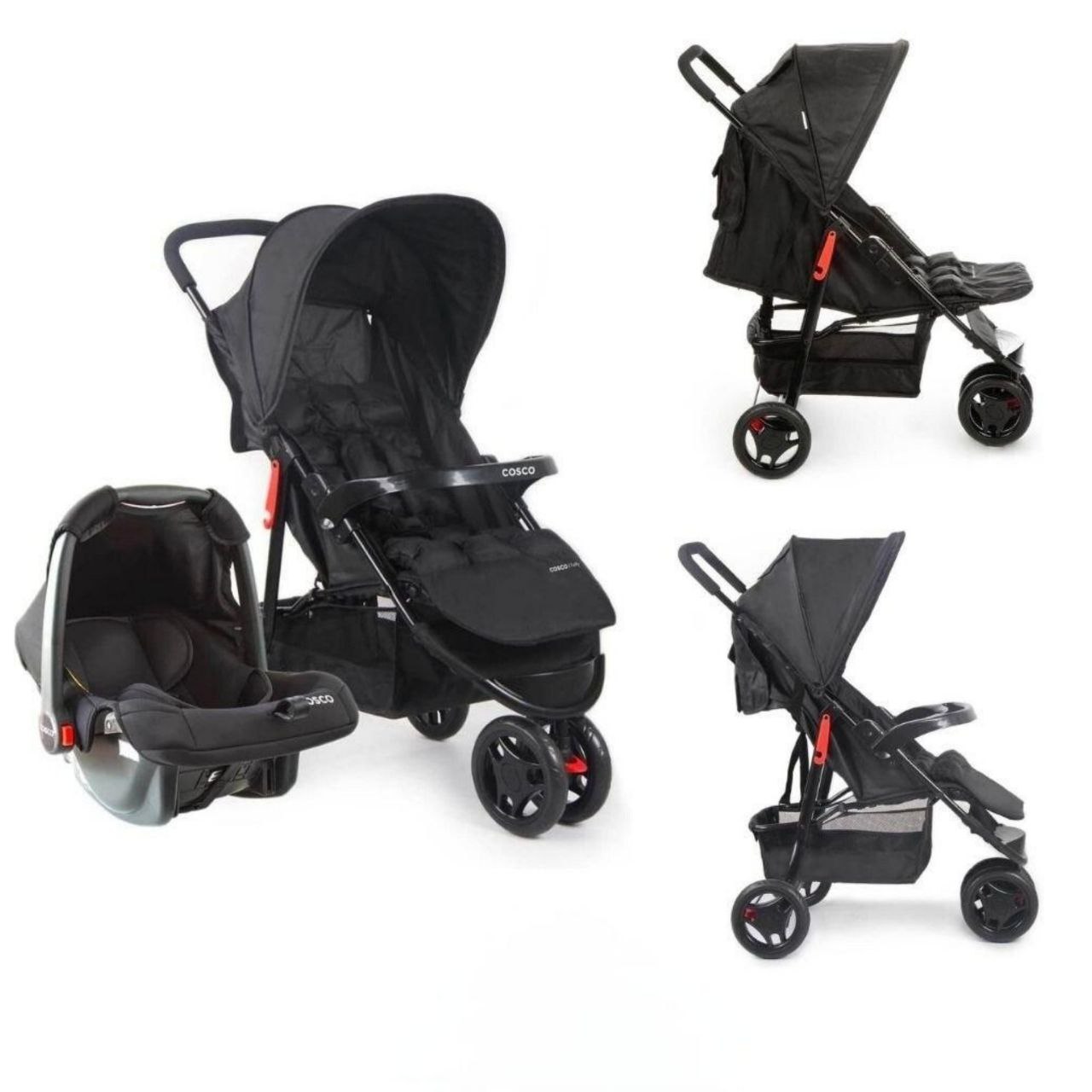 Carrinho + Bebê conforto - Cosco Kids, Travel System Toffy, Preto Absoluto