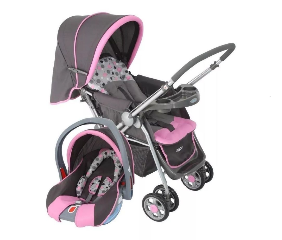 Carrinho Travel System Reverse + Bebê Conforto Cosco Rosa
