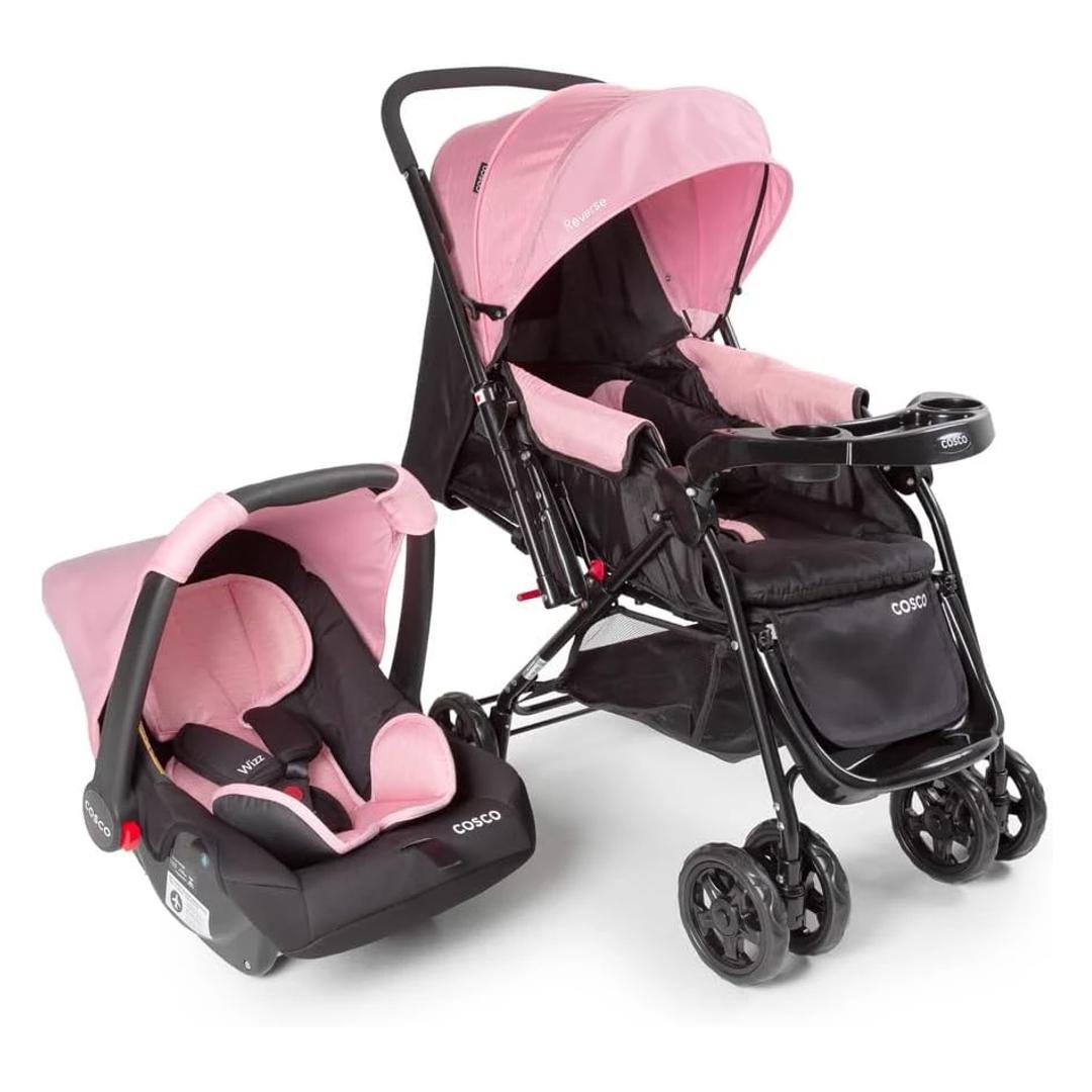 Carrinho Travel System Reverse Rosa Rajado Cosco