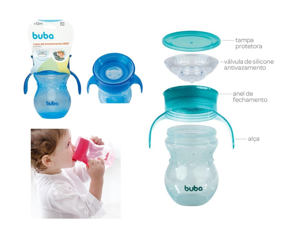 Copo 360º Com Alça Buba 270ml (3 Cores)