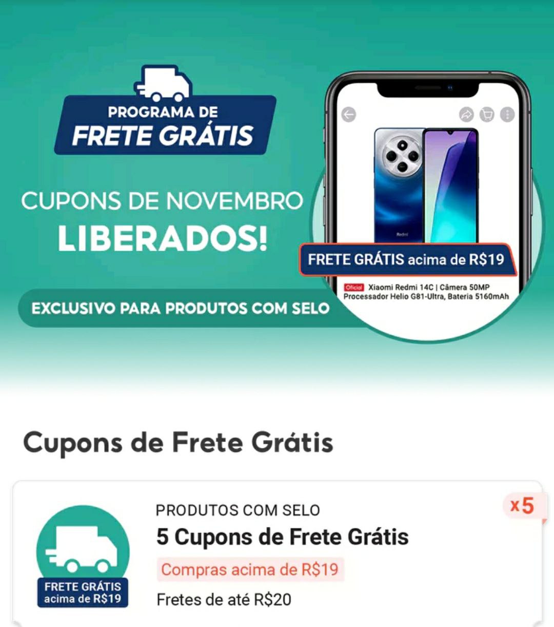 Cupons de frete grátis do mês de novembro liberados🔥