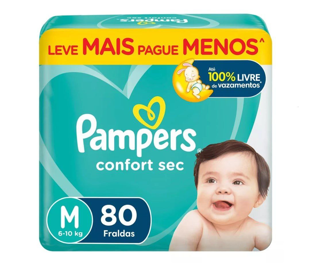 Fralda Pampers Confort Sec M - 80 unidades
